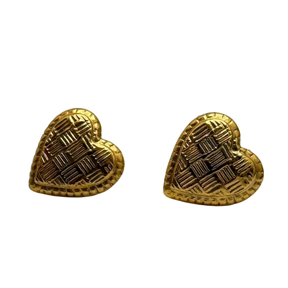Vintage 14K Gold Post 12K GF  Basket Weave Heart Retro Pierced Earring Gift